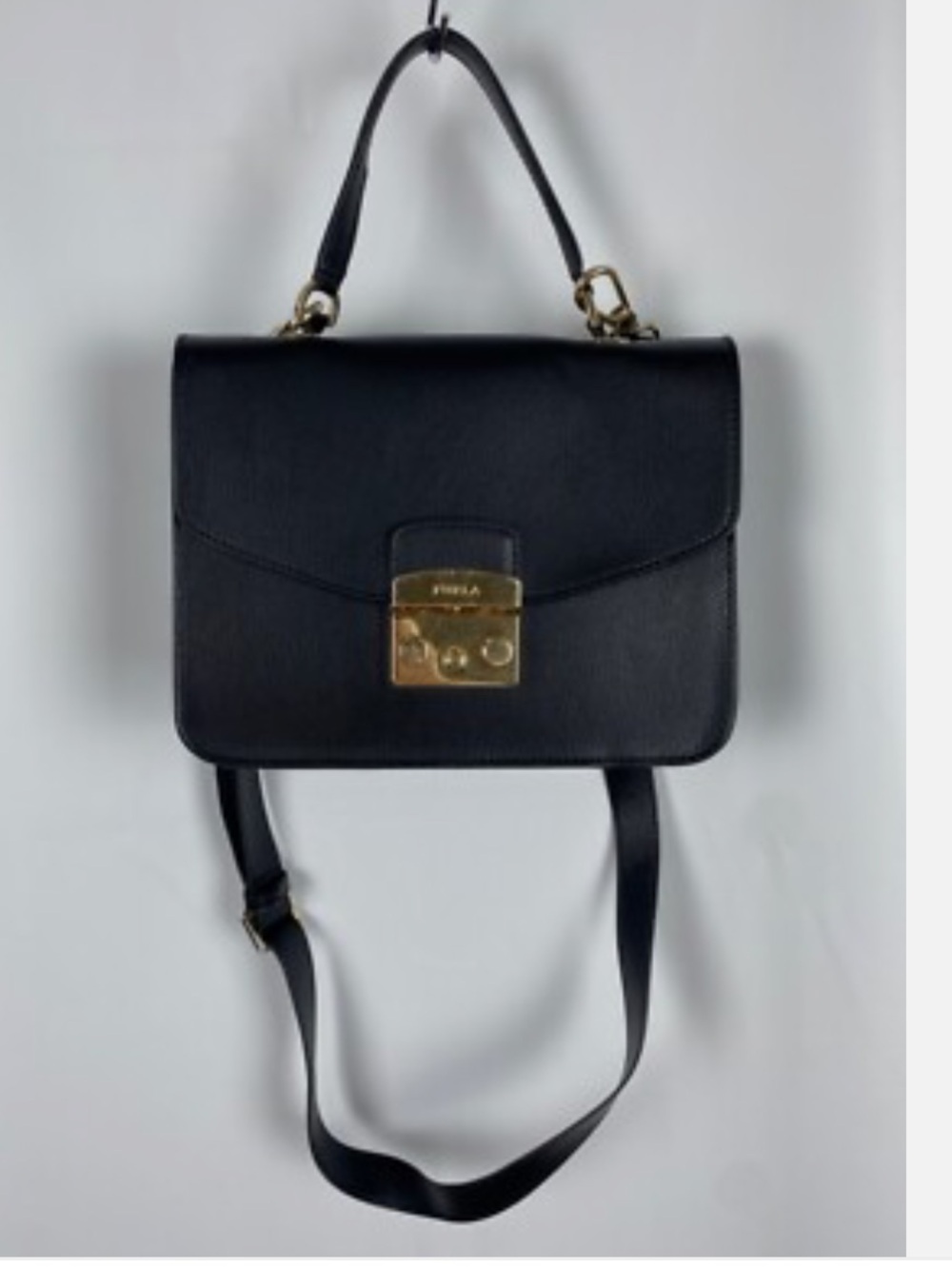 Authentic Furla Classic Black Leather Metropolis Top-Handle Crossbody Bag - EUC - Picture 3 of 13